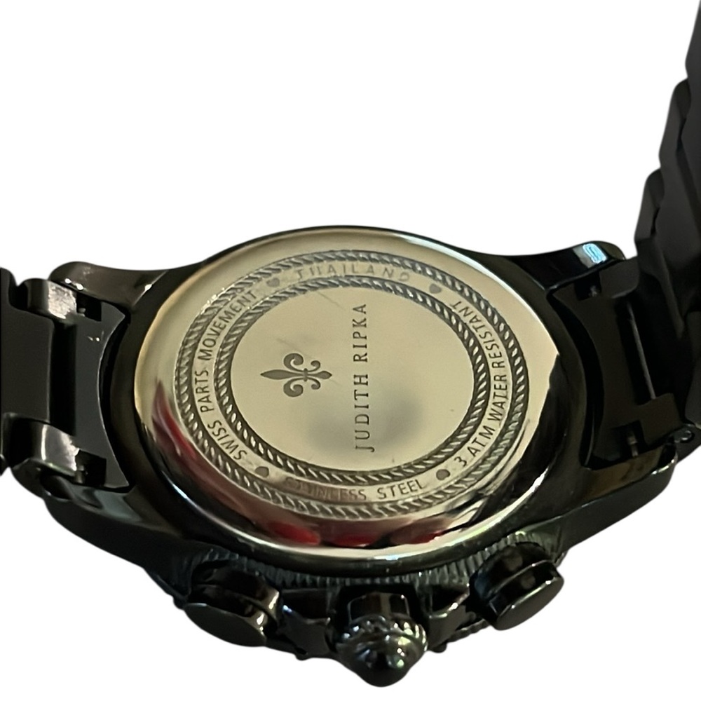 New Judith Ripka Stainless Steel Black Gray Chronograph Watch New Battery NWOT - Picture 10 of 12